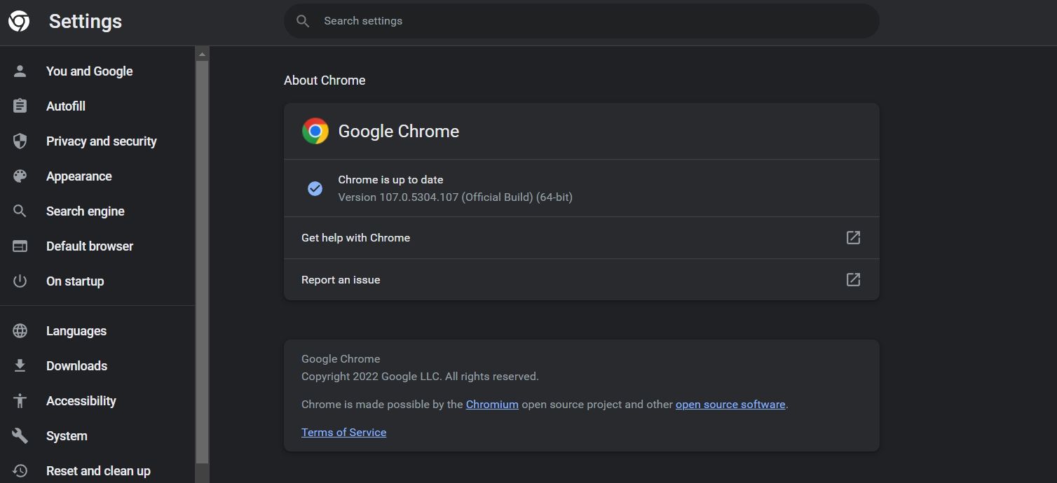 درباره صفحه Google Chrome